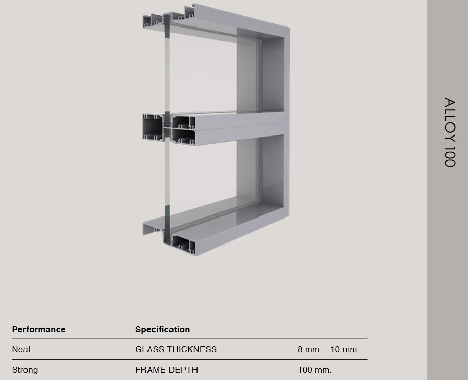 ระบบอลูมิเนียมวงกบ ช่องแสงติดตาย รุ่น ALLOY 100